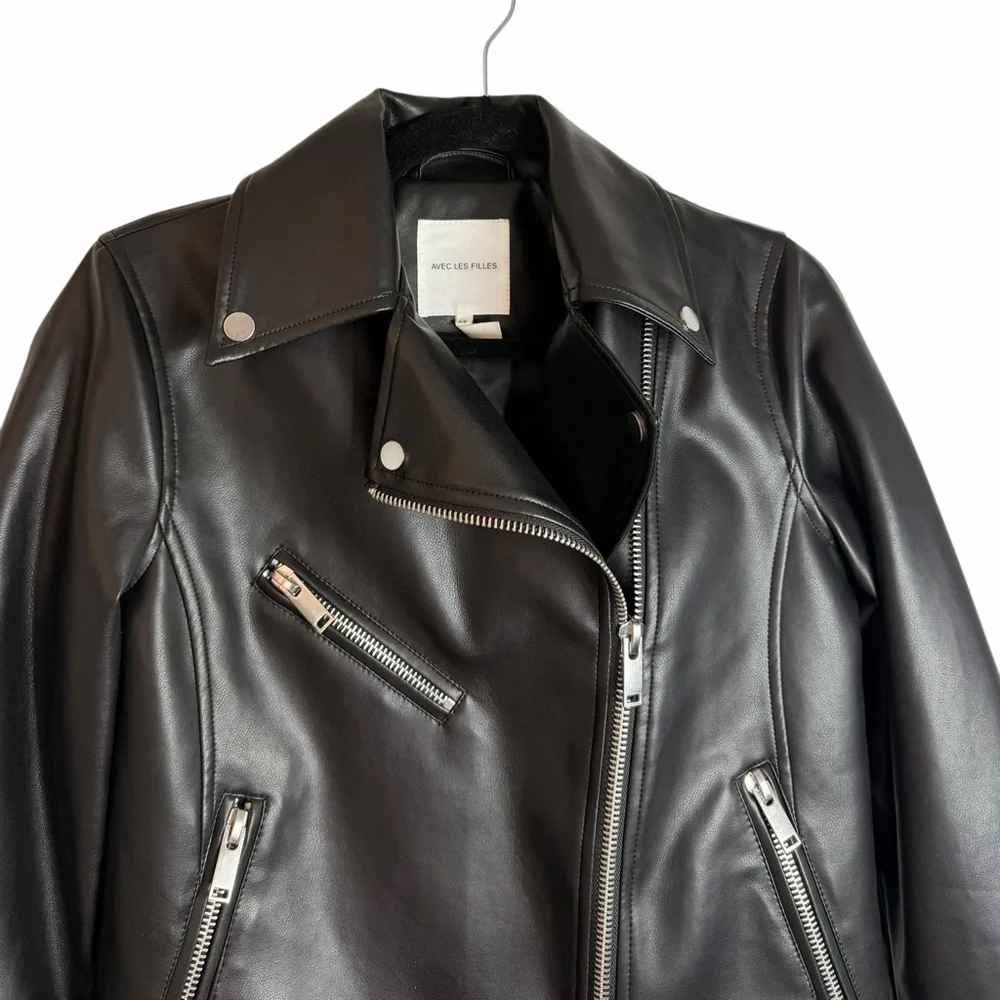 Anthropologie Avec Les Filles Black Relaxed Faux Leather Moto Jacket Women’s XS - Picture 10 of 10